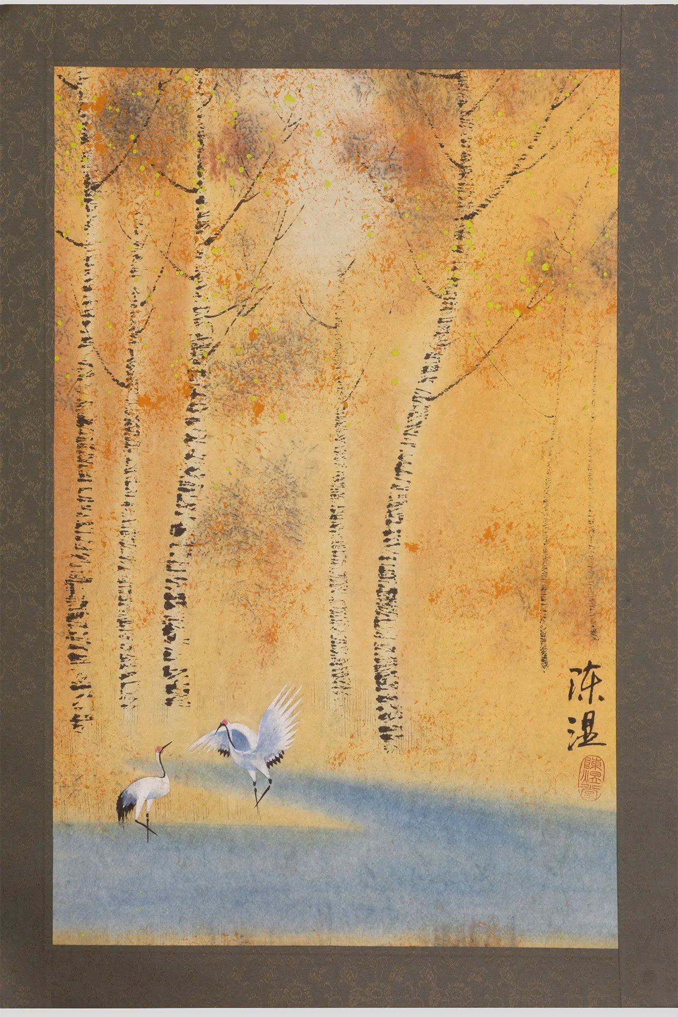 Birch Grove and Cranes Painting